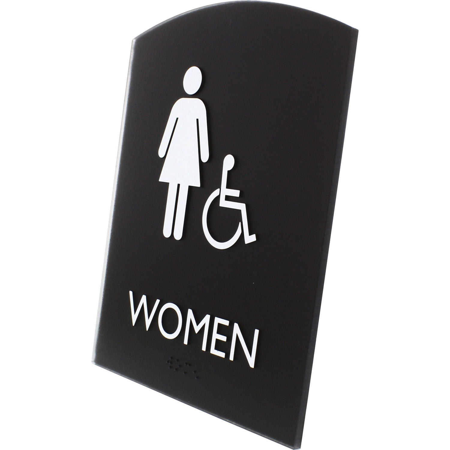 lorell-restroom-sign-1-each-women-print-message-6-8-x-8-5-height-rectangular-shape-easy-readability-braille-plastic-black-llr02675_2