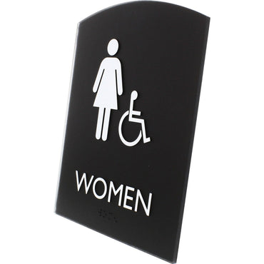 lorell-restroom-sign-1-each-women-print-message-6-8-x-8-5-height-rectangular-shape-easy-readability-braille-plastic-black-llr02675_2