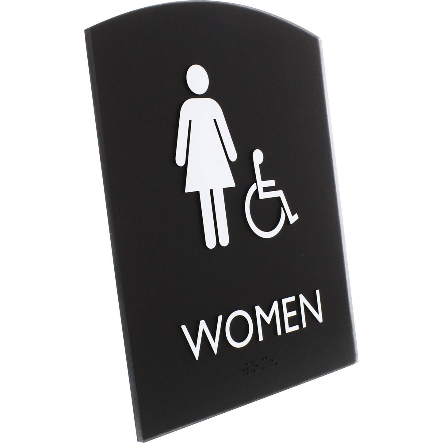 lorell-restroom-sign-1-each-women-print-message-6-8-x-8-5-height-rectangular-shape-easy-readability-braille-plastic-black-llr02675_3