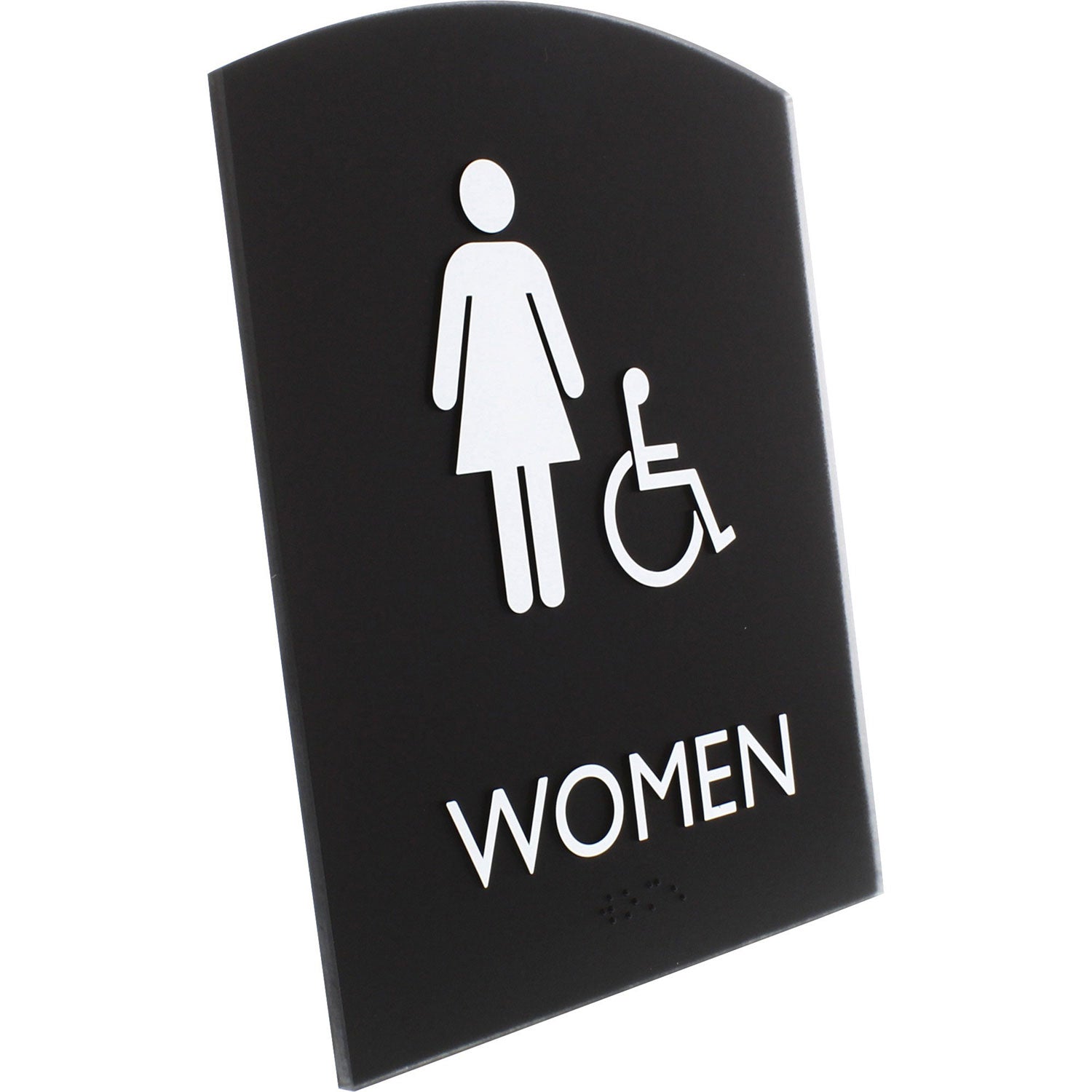 lorell-restroom-sign-1-each-women-print-message-6-8-x-8-5-height-rectangular-shape-easy-readability-braille-plastic-black-llr02675_3