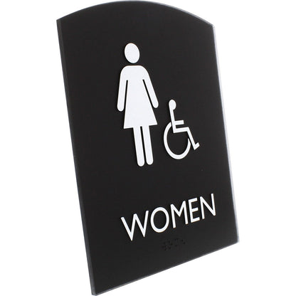 lorell-restroom-sign-1-each-women-print-message-6-8-x-8-5-height-rectangular-shape-easy-readability-braille-plastic-black-llr02675_3