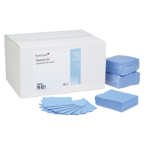 Sontara EC® Engineered-Cloth Wipes, Blue, Creped, 12"x13.2", 1/4 Fold, 50/Bag, 18 Bags/Case (HOSM-PR821)