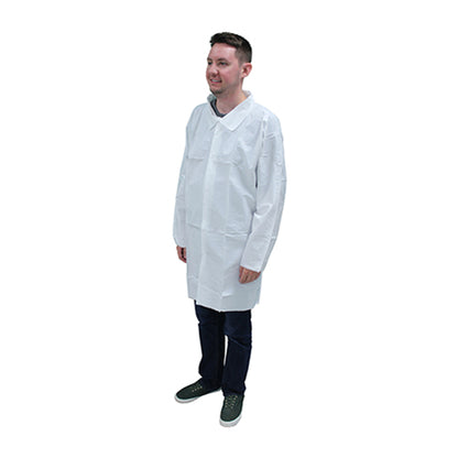 Safety Zone® ProMax® Lab Coat w/ No Pockets, Snap Front & Open Wrists, White, 30/Case, X-Large (SZNM1010-XL)