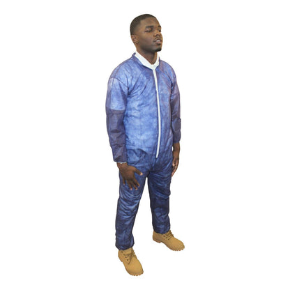 Safety Zone® PolyLite® Coveralls w/ Zip Front, Elastic Wrists & Ankles, Navy Blue, 25/Case, Large (SZNM1200B-L)