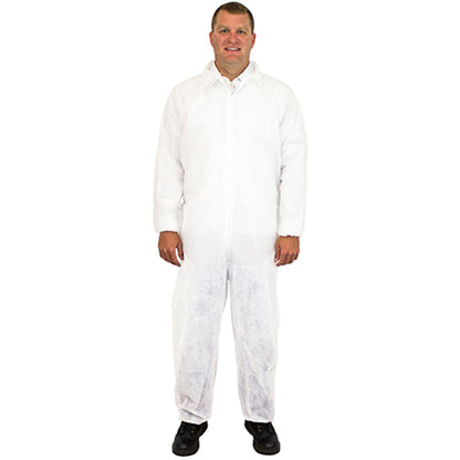 Safety Zone® PolyLite® Coveralls w/ Zip Front, Elastic Wrists & Ankles, White, 40g, 25/Case – Medium (SZNM1220-M)