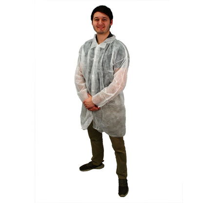 Safety Zone® PolyLite® Lab Coat w/ No Pockets, Snap Front & Open Wrists, White, 30/Case, 2XL (SZNM1710-2X)