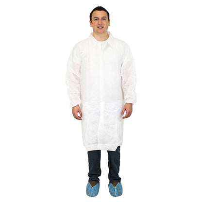 Safety Zone® Polyproylene Lab Coat White Med, Case of 30 (SZNM1714-M-EW)