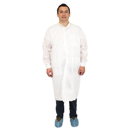 Safety Zone® ProMax® II Lab Coat w/ Pockets, Snap Front, Knit Cuffs & Collar, White, 30/Case, Large (SZNM1740-L)