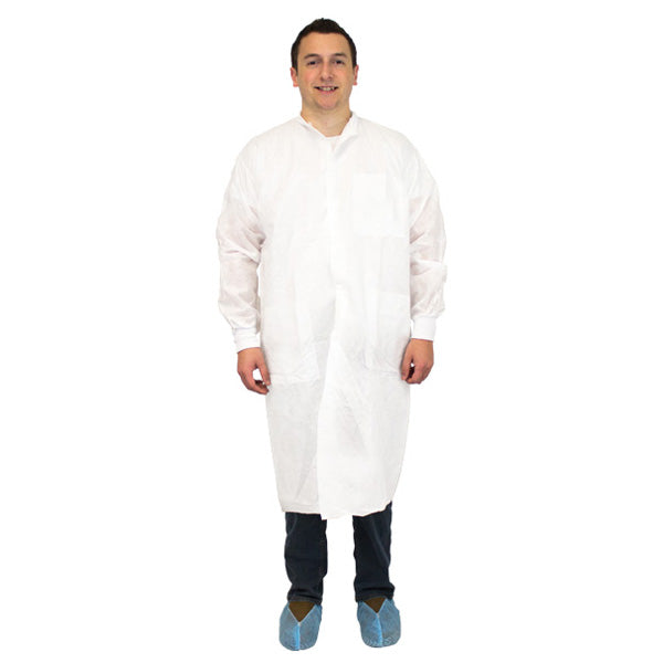 Safety Zone® ProMax® II Lab Coat w/ Pockets, Snap Front, Knit Cuffs & Collar, White, 30/Case, X-Large (SZNM1740-XL)