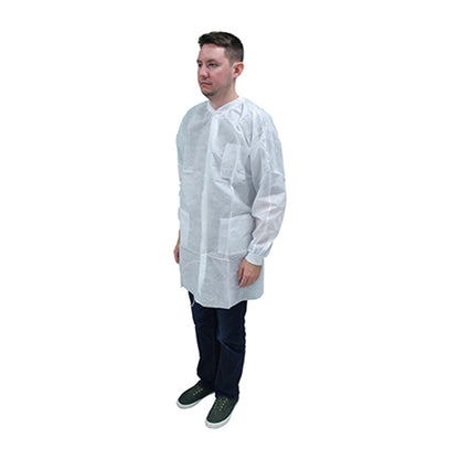 Safety Zone® ProMax® II Lab Coat w/ Pockets, Snap Front, Knit Cuffs & Collar, White, 30/Case, X-Large (SZNM1740-XL)
