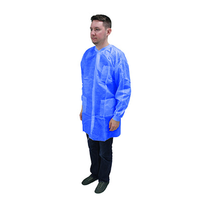 Safety Zone® ProMax® II Lab Coat w/ Pockets, Snap Front, Knit Cuffs & Collar, Light Blue, 30/Case, Large (SZNM1740B-L)