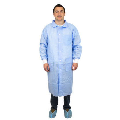Safety Zone® ProMax® II Lab Coat w/ Pockets, Snap Front, Knit Cuffs & Collar, Light Blue, 30/Case, Medium (SZNM1740B-M)
