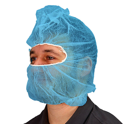 Safety Zone® PolyLite® Polypropylene Hood & Face Cover, 17g, One Size, 100/Bag, 10 Bags/Case, Blue (SZNM2302B)