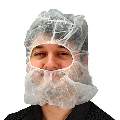 Safety Zone® PolyLite® Polypropylene Hood & Face Cover, 17g, Extra Long, 100/Bag, 10 Bags/Case, White (SZNM2302W-XLONG)