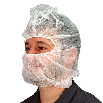 Safety Zone® PolyLite® Polypropylene Hood & Face Cover, 17g, One Size, 100/Bag, 10 Bags/Case, White (SZNM2302W)
