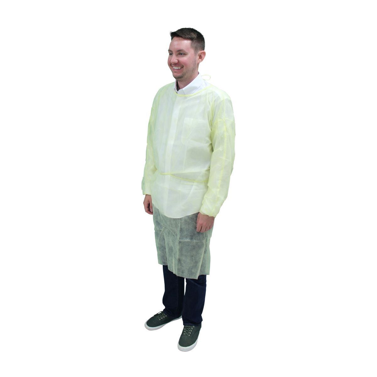 Safety Zone® PolyLite® Polypropylene Isolation Gowns, Long Sleeves, Elastic Wrists, Yellow, 10/Bag, 5 Bags/Case, X-Large (SZNM2900-XL)