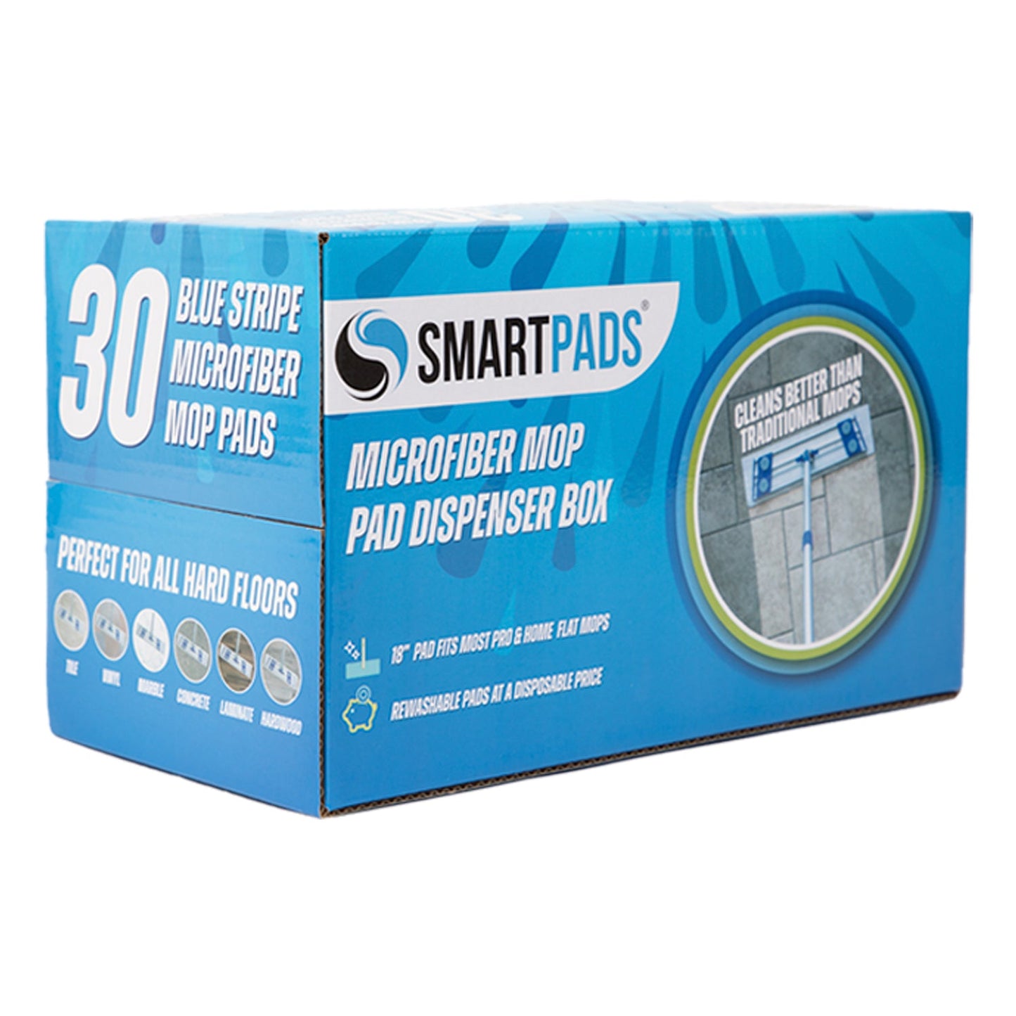 Hospeco® Smart Pads Reusable Mop Pad 30/Box, Blue, Case of 8 Boxes (HOSM901RMP-BL)