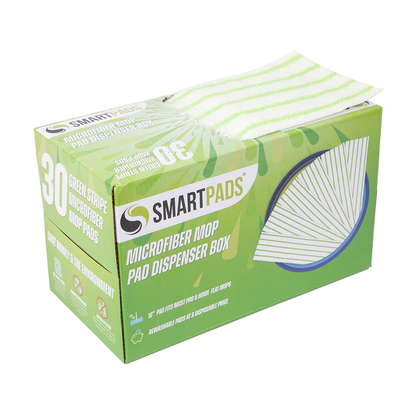 Hospeco® Smart Pads Reusable Mop Pad 30/Box, Green, Case of 8 Boxes (HOSM901RMP-GR)