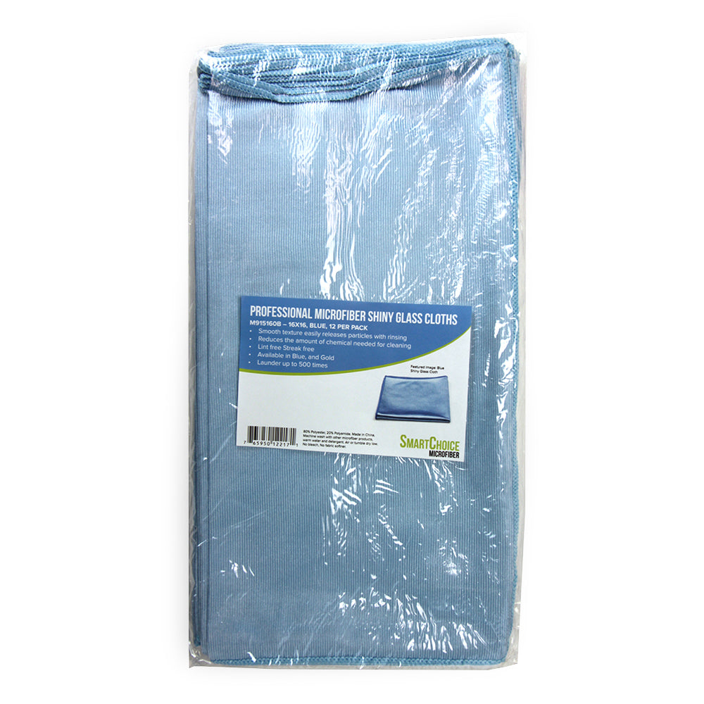 Hospeco® Microfiber Cloth Glass 270 GSM Blue 16x16, 12/Pack (HOSMFCGL2701616BL)