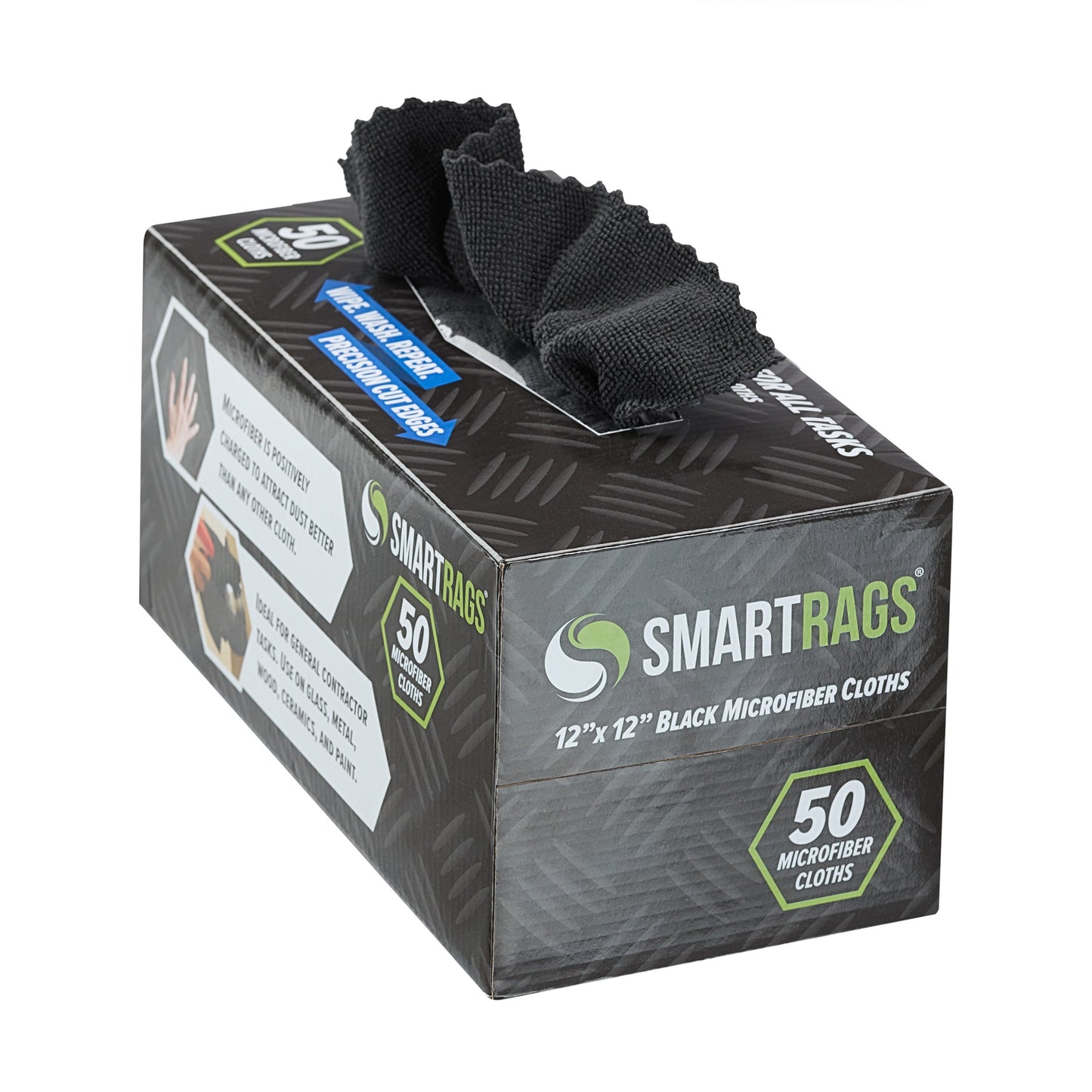 Hospeco® Smart Rags Microfiber Cloths 12x12 Black, Case of 400 (HOSM950BLK)