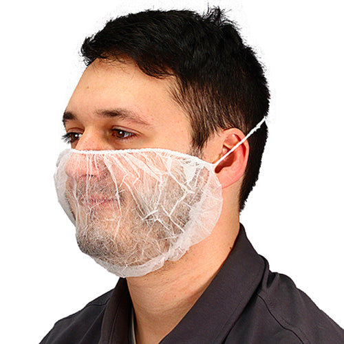 Safety Zone® ProGuard® Spunbond Polypropylene Beard Covers, 18", 100/Bag, 10 Bags/Case, White (SZNMBC-1000W)