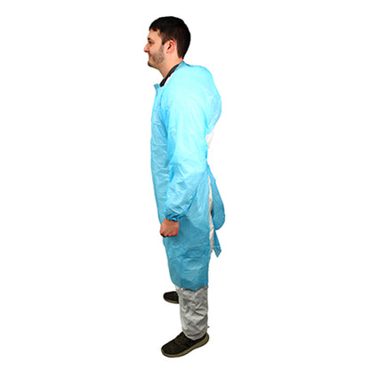 Safety Zone® ProGuard® CPE Isolation Gowns, Long Sleeves, Elastic Wrists, 1.75 Mil, Blue, 50/Bag, 2 Bags/Case, 45" Long (SZNMCPE-45B-EW)