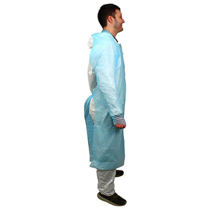 Safety Zone® ProGuard® CPE Isolation Gowns, Long Sleeves, Thumb Loops, 1.75 Mil, Blue, 25/Bag, 4 Bags/Case, 45" Long (SZNMCPE-45B)