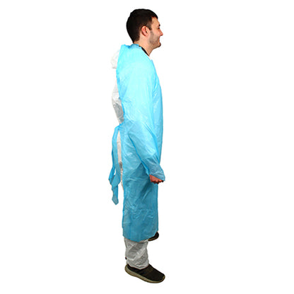 Safety Zone® ProGuard® CPE Isolation Gowns, Long Sleeves, Thumb Loops, 1.75 Mil, Blue, 25/Bag, 4 Bags/Case, 50" Long (SZNMCPE-50B)