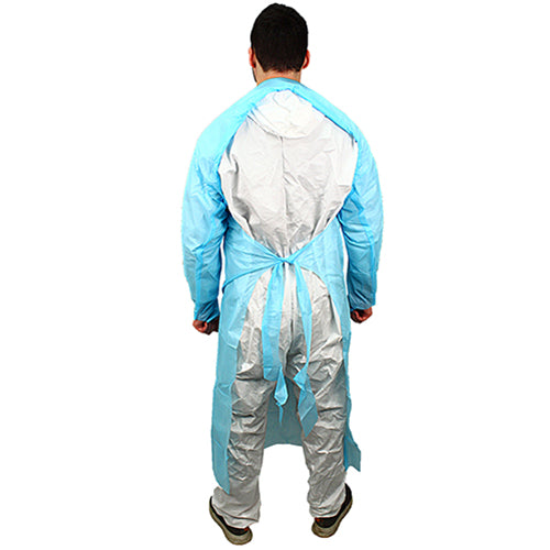 Safety Zone® ProGuard® CPE Isolation Gowns, Long Sleeves, Thumb Loops, 1.75 Mil, Blue, 25/Bag, 4 Bags/Case, 55" Long (SZNMCPE-55B)