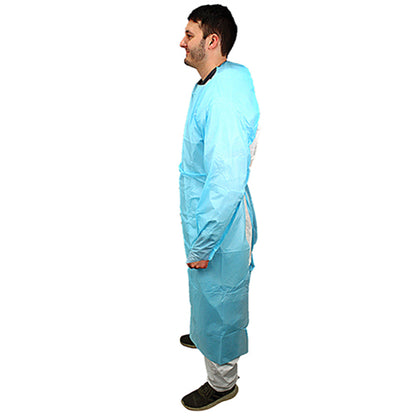 Safety Zone® ProGuard® CPE Isolation Gowns, Long Sleeves, Thumb Loops, 1.75 Mil, Blue, 25/Bag, 4 Bags/Case, 55" Long (SZNMCPE-55B)