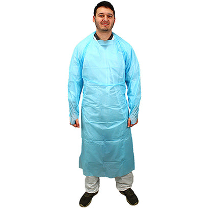 Safety Zone® ProGuard® CPE Isolation Gowns, Long Sleeves, Thumb Loops, 1.75 Mil, Blue, 25/Bag, 4 Bags/Case, 55" Long (SZNMCPE-55B)