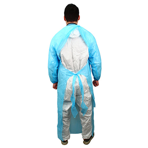 Safety Zone® ProGuard® CPE Isolation Gowns, Long Sleeves, Elastic Wrists, 1.75 Mil, Blue, 50/Bag, 2 Bags/Case, 60" Long (SZNMCPE-60B)