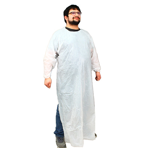 Safety Zone® ProGuard® CPE Isolation Gowns, Long Sleeves, Elastic Wrists, 1.75 Mil, White, 50/Bag, 2 Bags/Case, 60" Long (SZNMCPE-60W)
