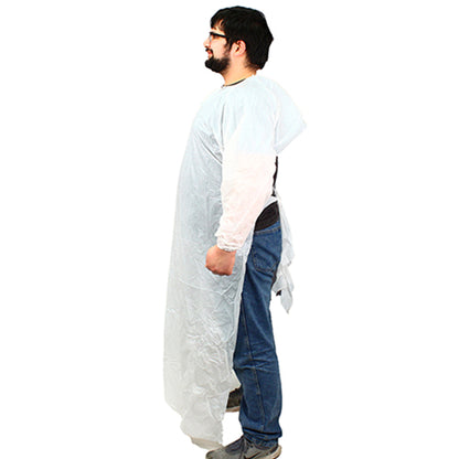 Safety Zone® ProGuard® CPE Isolation Gowns, Long Sleeves, Elastic Wrists, 1.75 Mil, White, 50/Bag, 2 Bags/Case, 60" Long (SZNMCPE-60W)