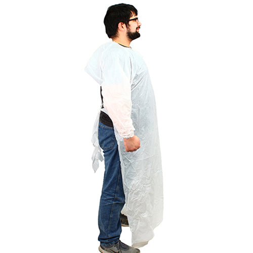 Safety Zone® ProGuard® CPE Isolation Gowns, Long Sleeves, Elastic Wrists, 1.75 Mil, White, 50/Bag, 2 Bags/Case, 60" Long (SZNMCPE-60W)