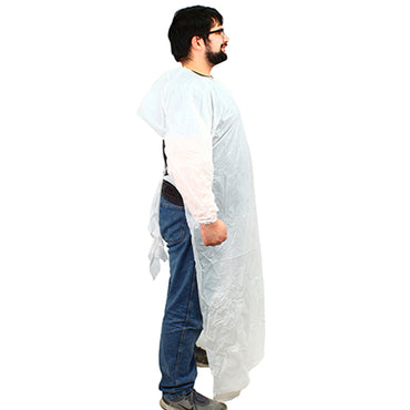 Safety Zone® ProGuard® CPE Isolation Gowns, Long Sleeves, Elastic Wrists, 1.75 Mil, White, 50/Bag, 2 Bags/Case, 60" Long (SZNMCPE-60W)