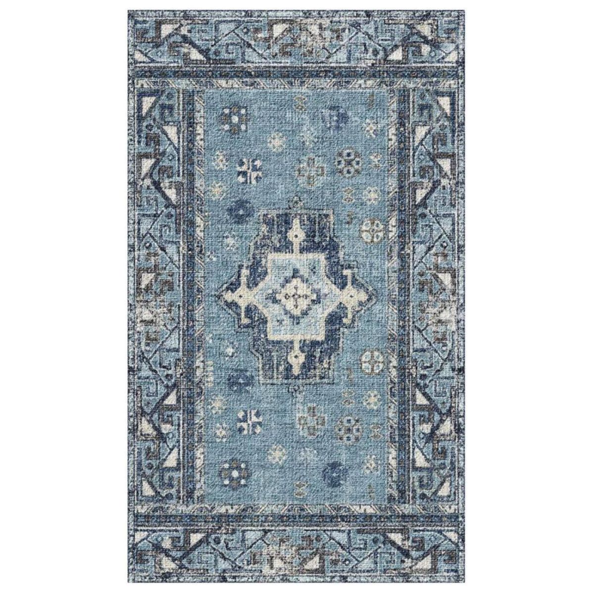 Arkwright Home® Evermore Gel Backed Rug, 20x58, 8/Case, Blue Medallion (MED-2058-BL)