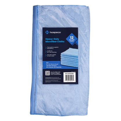 Hospeco® Microfiber Cloth 16x16 300 GSM Half-Fold Blue, Pack of 12 (HOSMFC3001616BL)