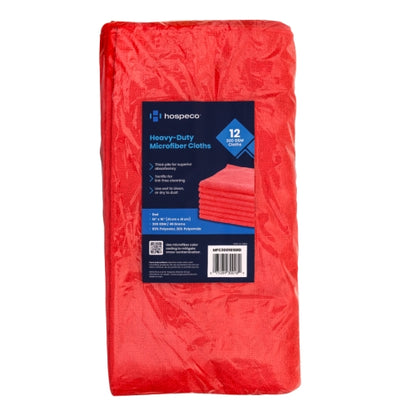 Hospeco® Microfiber Cloth 16x16 300 GSM Half-Fold Red, Pack of 12 (HOSMFC3001616RD)
