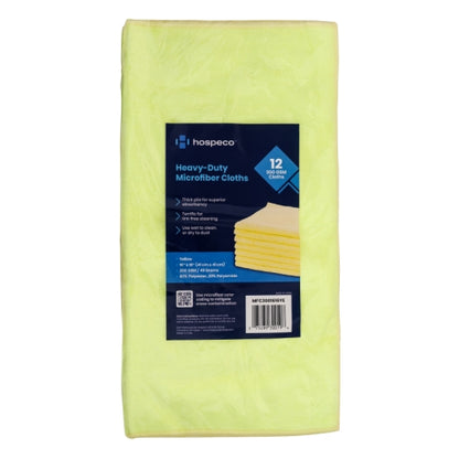 Hospeco® Microfiber Cloth 16x16 300 GSM Half-Fold Yellow, Pack of 12 (HOSMFC3001616YE)