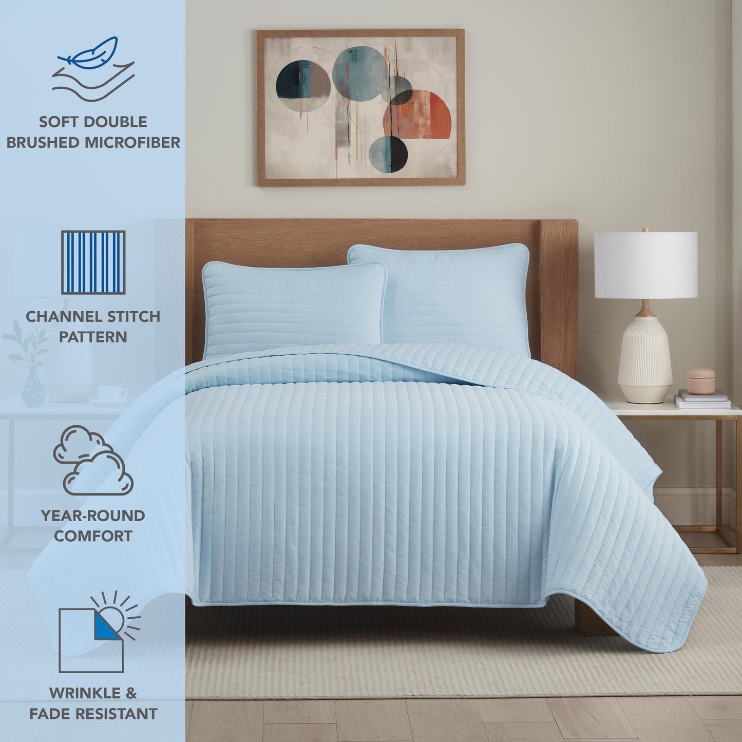 Arkwright Home® Host & Home Brushed Microfiber Quilt Set, King, Light Blue, 4/Case (MFQT-KSET-LB)