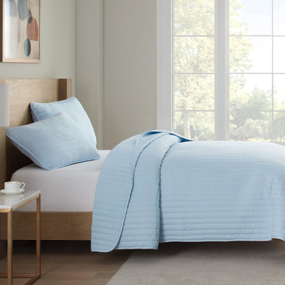 Arkwright Home® Host & Home Brushed Microfiber Quilt Set, King, Light Blue, 4/Case (MFQT-KSET-LB)