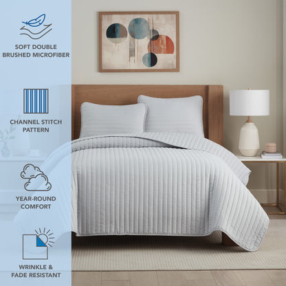 Arkwright Home® Host & Home Brushed Microfiber Quilt Set, King, Light Gray, 4/Case (MFQT-KSET-LG)