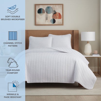 Arkwright Home® Host & Home Brushed Microfiber Quilt Set, King, White, 4/Case (MFQT-KSET-WH)