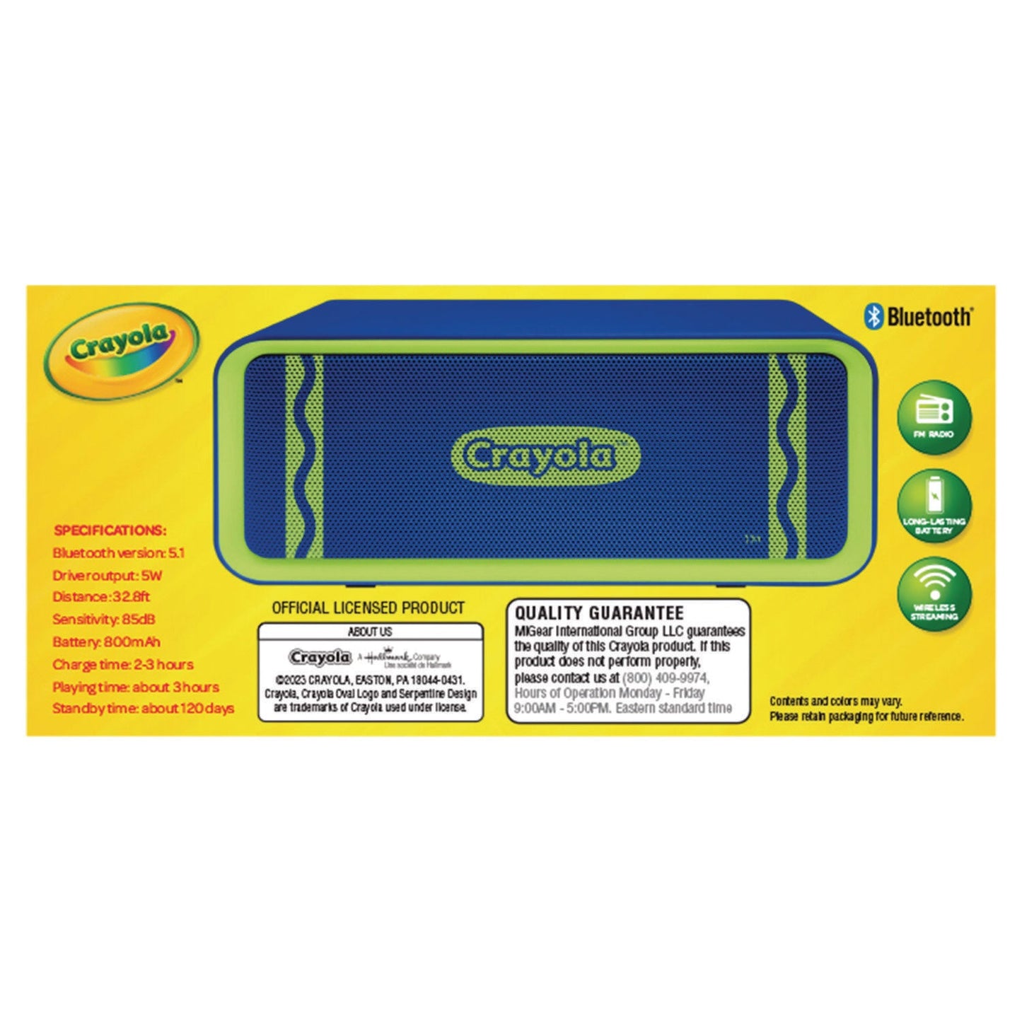 Crayola Portable Speaker, Bluetooth, Blue/Green (MIGCBT300B)