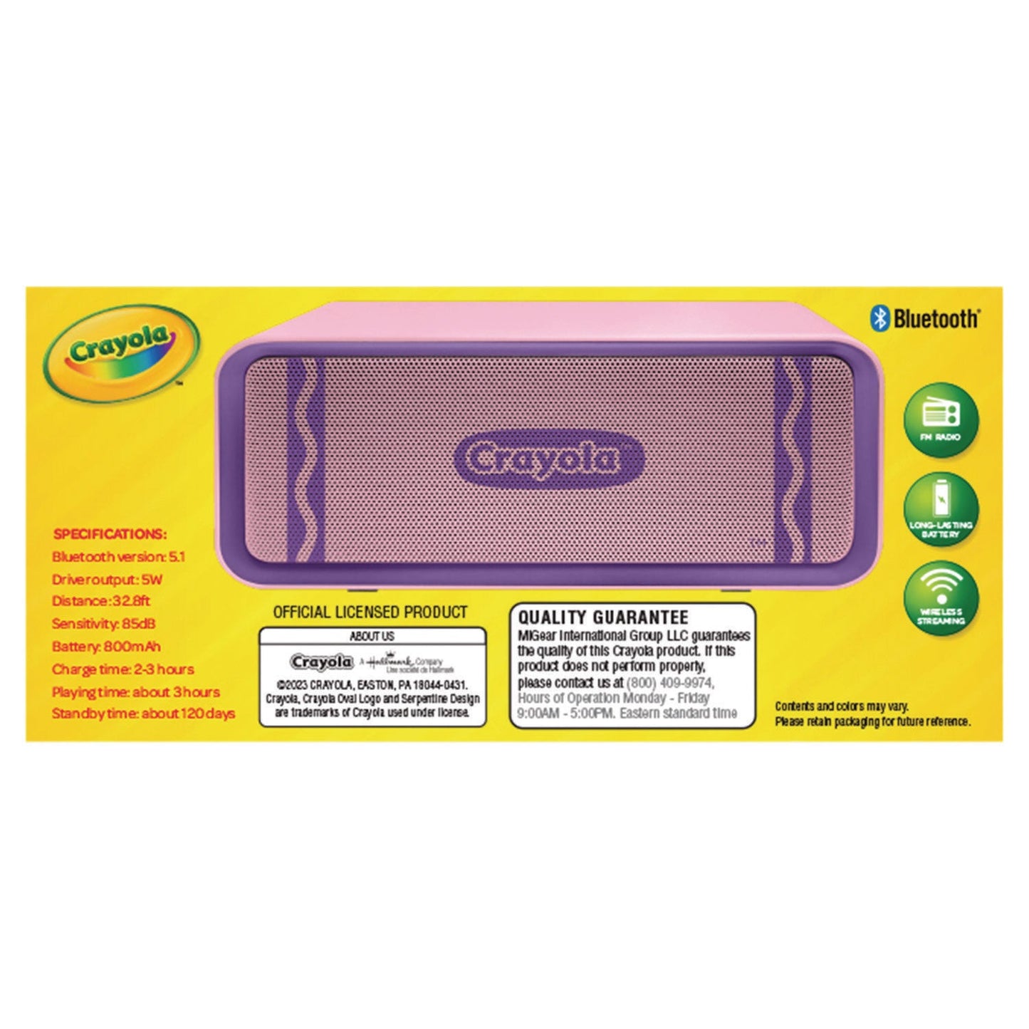 Crayola Portable Speaker, Bluetooth, Purple (MIGCBT300P)