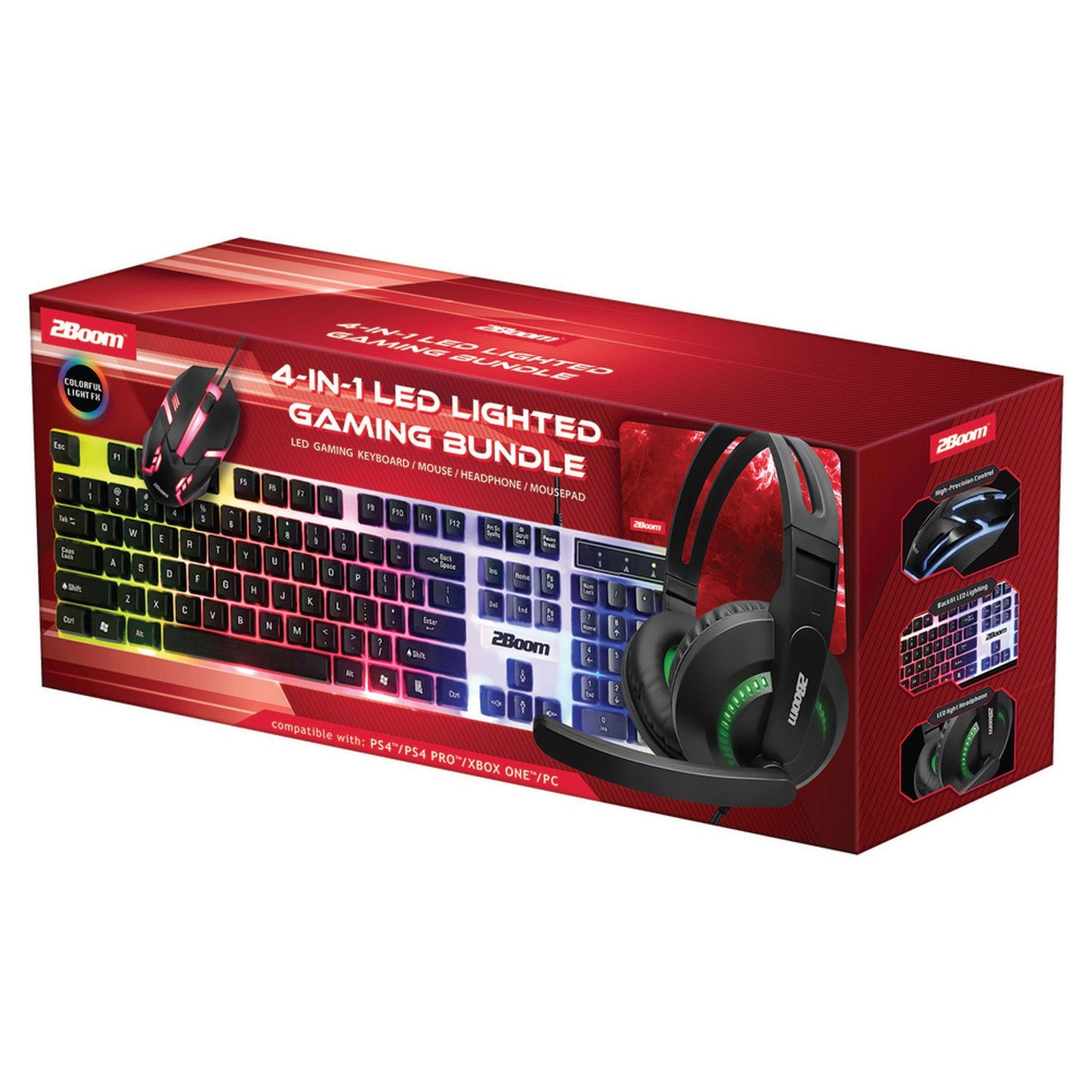2Boom 4-in-1 LED Lighted Gaming Bundle, USB, Red (MIGGHP440R)