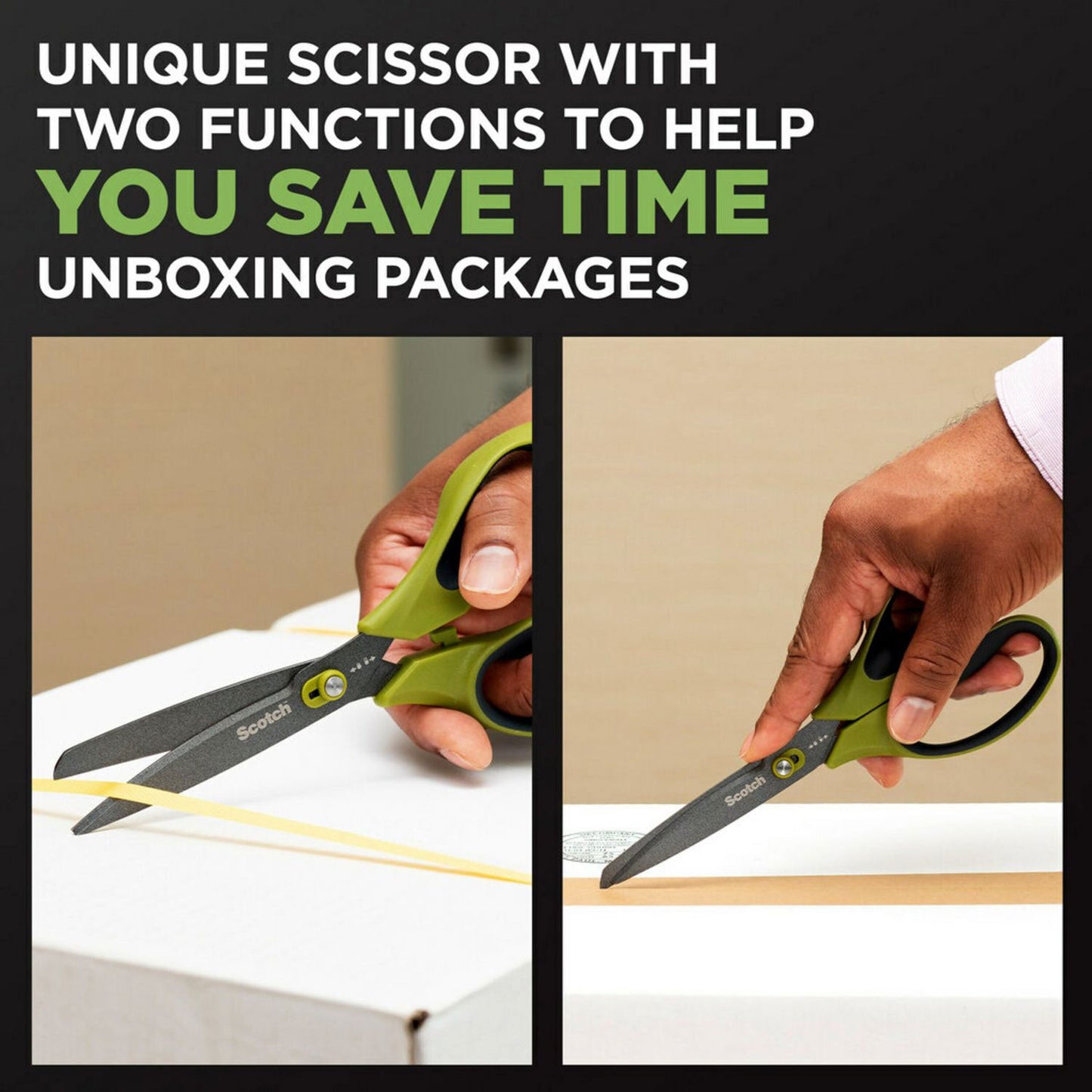 Scotch Non-Stick Unboxing Scissors, 8" Long, 2.7" Cut Length, Green/Black Handle (MMM1488NS)