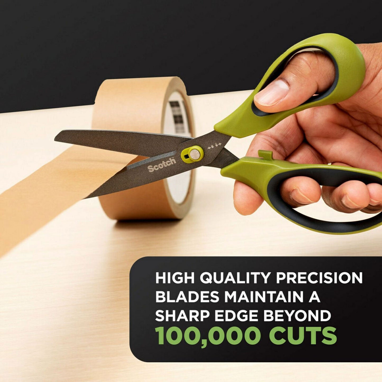 Scotch Non-Stick Unboxing Scissors, 8" Long, 2.7" Cut Length, Green/Black Handle (MMM1488NS)