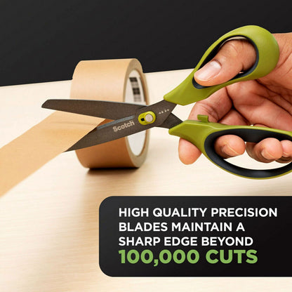 Scotch Non-Stick Unboxing Scissors, 8" Long, 2.7" Cut Length, Green/Black Handle (MMM1488NS)
